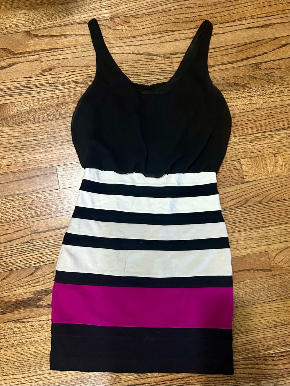 Express Black, White & Magenta Striped Mini Dress